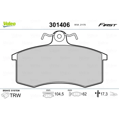 Bild av VALEO 301406 Jeu de plaquettes frein FIRST Essieu avant contact signal d&#039;usure exclu sans tôle anti bruit LADA: Samara, 112, Priora 3/5 portes