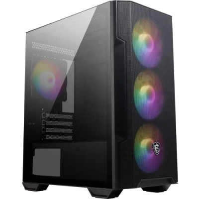 Bild av MSI MAG FORGE M100R Mini Tower PC fodral härdat glas, Micro ATX och ITX kapacitet, Mesh Frontpanel, 4 x 120 mm ARGB fläktar med navkontroll, magnetiskt dammfilter, USB 3.2 Gen 1 Typ A port