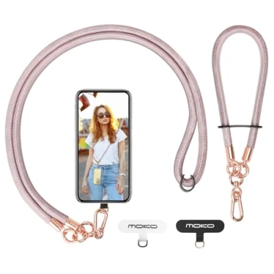 Bild av MoKo Phone Lanyard, Adjustable Cellphone Lanyard with Wrist Strap, Universal Crossbody Neck Strap and Wristlet Strapx1, Patchx2, Rose Gold