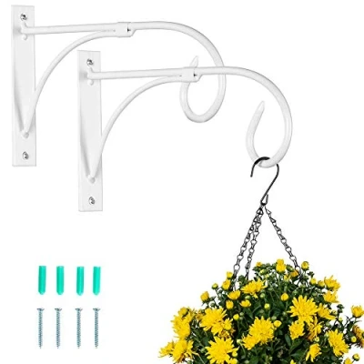 Bild av Nuptio 2 Stycken Hängande Korgfäste Vit, Vägghängande Fästen Krokar, Växter Fäste, Trädgård Utomhus Fäste för Blomkrukor Lyktor Fågelmatare