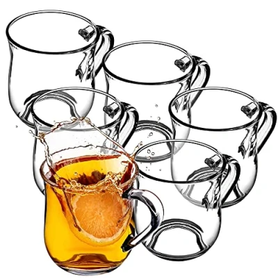 Bild av KADAX Glas med handtag för te och kaffe, teglas av tjockt glas, glaskoppar kalla varma drycker, set perfekt te, kaffe vatten (Abia 320 ml/set om 6)