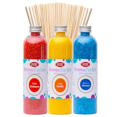 Bild av Socker för sockerwatt 3 x 230 gram sockerwattsmaskin inklusive 50 (uppsättning 1 jordgubbar, vanilj, tuggummi + st.)