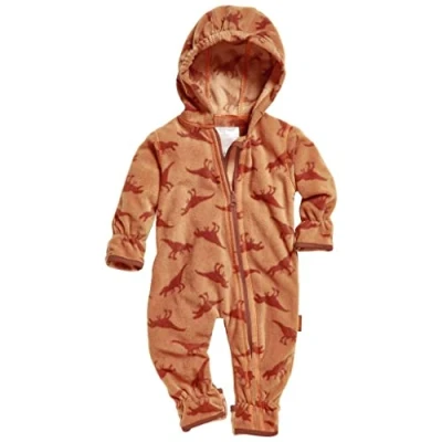 Bild av Playshoes Baby fleece overall, andningsbar unisex jumpsuit för pojkar och flickor med lång dragkedja huva, färgad kontrasterande, Dinos, 92