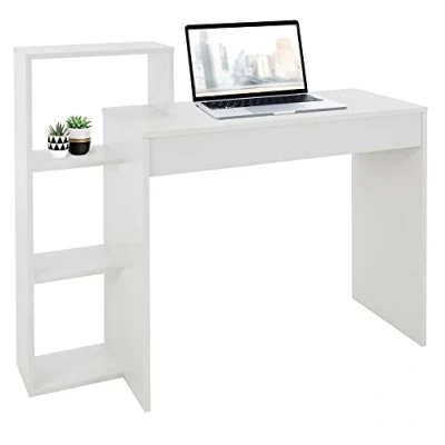 Bild av ML Design Skrivbord med hylla, arbetsbord kontorsbord datorbord laptopbord, förvaringsutrymme, vit, 3 hyllor, 110x72x40 cm, trä, 2 i 1 system, för hem/arbetsrum