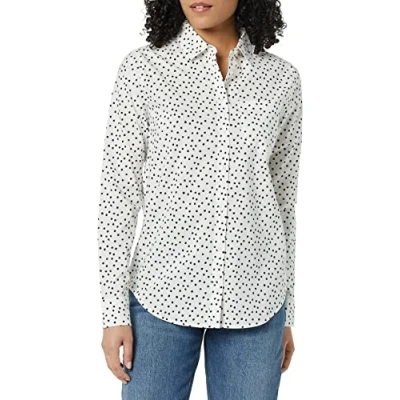 Bild av Amazon Essentials dam klassisk passform långärmad poplin skjorta med knappar, svarta vita prickar, X Large
