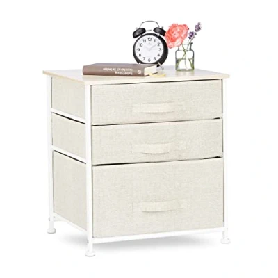 Bild av Relaxdays Hyllsystem, 3 tyglådor, universell lådlåda, metall och trä, H x B D: 53 48 40 cm, beige, design C