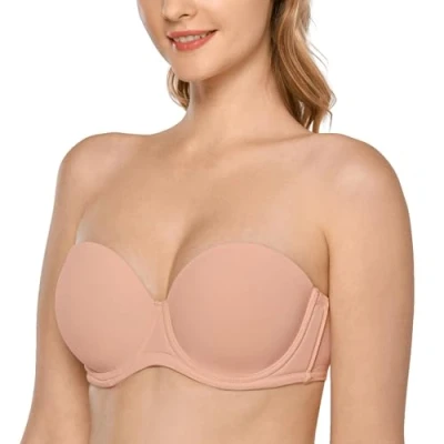 Bild av DELIMIRA Axelbandslös BH Plus Size Silikon Push Up för kvinnor, Beige Rubor, 115C