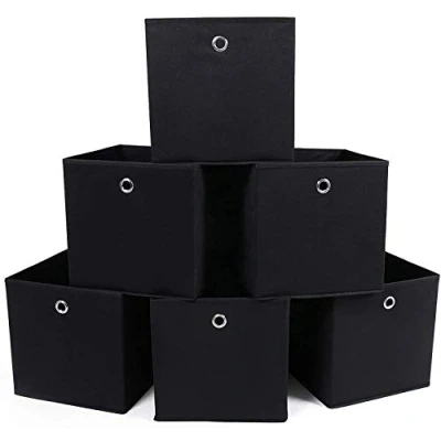Bild av SONGMICS Förvaringsbox, 6 stycken, vikbar låda, arrangör, med fingerhål, 30 x cm, svart RFB02H 3