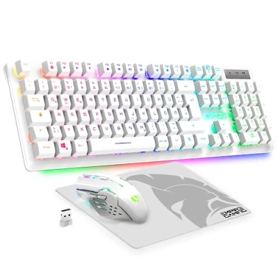 Bild av EMPIRE Gaming Armor RF800 Wireless Tastatur och Maus Set Qwertz (Deutsche Layout Kabellose 2,4 G RGB 4800 DPI med Mauspad PC PS4 PS5 Xbox One/Mac serien Weisse