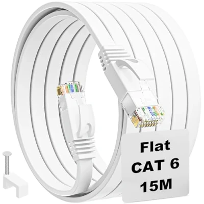 Bild av Nätverkskabel 15m Utomhus Cat6 Slim Platt Vit Ethernet Cable Extremt Långa Patchkabel Rj45 Hög Hastighet Internetkabel 1Gbps 250MHz Lan Kabel 15 Meter