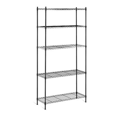 Bild av Royal Catering Förvaringsställ i metall med 5 nivåer, trådhyllenhet, bultlöst hyllsystem, kökshyllor, svart epoxifinish, RCMR 1800P19B (5 hyllor, total kapacitet 150 kg, 30 kg/hylla, 35 x 90 180 cm)