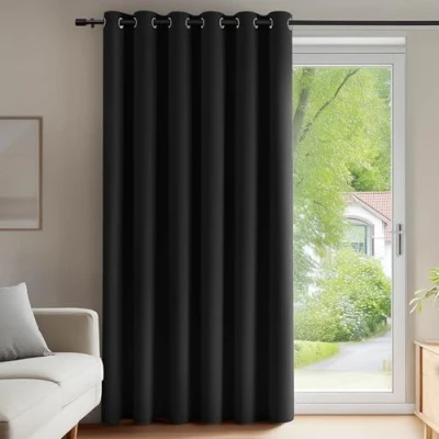 Bild av Deconovo gardin mörkare öljetter gardiner dörrgardiner vardagsrumsögelgardin, 214x203 cm (höjd x bredd), svart, 1 st