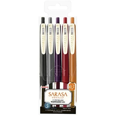 Bild av Zebra Sarasa Clip 0.5 Retractable Gel Ink Pen, Rubber Grip, mm, Vintage Colours, 5 Colour (JJ15 5C VI2)
