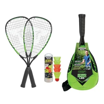 Bild av Talbot Torro Speed Badminton Set 5500 LED, 2 praktiska aluminiumhyllor 56,5 cm, 5 vindstabila bollar inklusive LED för lek i mörkret, trendig ryggsäck, limegrön svart, 490118