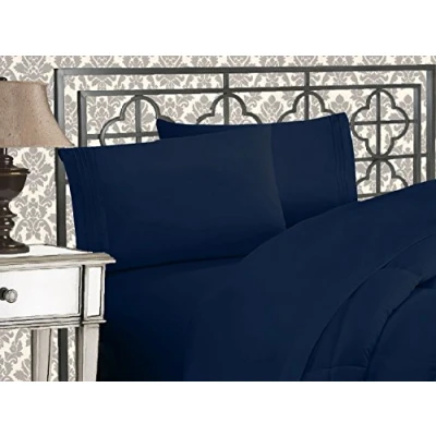 Bild av Elegant komfort lyxig 1 500 premium hotellkvalitet mikrofiber tre rader broderat mjukaste 4 delat lakanset, skrynkel och blekningsbeständig, drottning, marinblå