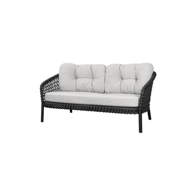 Bild av Cane line Ocean Large 2 pers. Sofa Trädgårdssoffa Frame: Soft Rope, Dark Grey / Cushion: Light brown, Wove W155 x D90 H73 SH40 cm