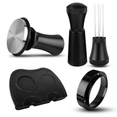Bild av Kaffetamper 58 mm, tamperset inklusive WDT verktyg, doseringsring tampermatta, tryckreglerande mm tamper av rostfritt stål med baskant, uppgraderad Tool espresso nål 7 fina nålar
