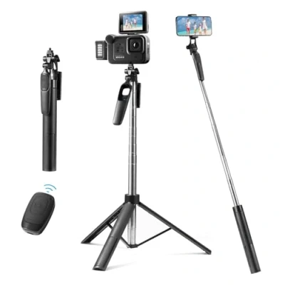 Bild av Oderra 3 i 1 smarttelefonstativ med Bluetooth selfiepinne avtagbar fjärrkontroll, 160 cm infällbar + 360 stabilisering, kompatibel iPhone/Samsung/Huawei