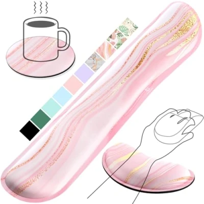 Bild av Gimars Tangentbord Handledsstöd, Ergonomiskt Minnesskum Mus Gel Armbågsstöd Tangentbordsstöd med Halkfri PU Bas för Kontorsspel, MAC, Dator, Rosa Guld