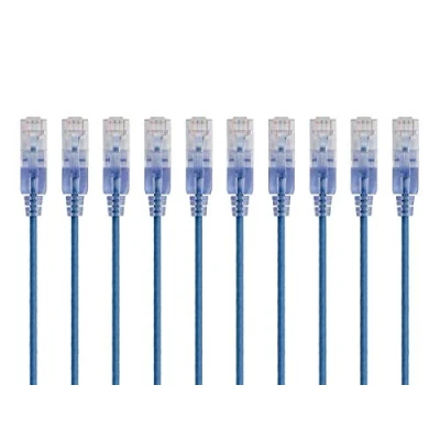 Bild av Monoprice Cat6A Ethernet Patchkabel Snagless RJ45, 550 Mhz, 10G, UTP, Pure Bare koppartråd, 30 AWG, 10 pack, 7 fot, blå SlimRun Series