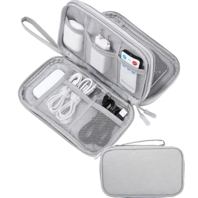 Bild av SOBEAU Kabelväska, elektronisk väska, förvaringsväska för resor nätadapter, kabel, laddare, powerbank, USB minne, reseförvaring mobiltelefonladdningskabel, elektroniktillbehör, grå