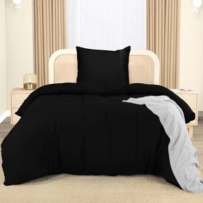 Bild av Utopia Bedding Påslakanset Mjukt Påslakan av Polyester Med Mikrofiber 135x200 cm 1 Broderat Örngott 80x80 Svart