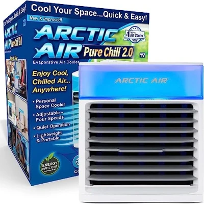 Bild av ARCTIC AIR PURE CHILL 2.0 Bärbar luftkonditionering kyler och fuktar rumsluften tyst lätt perfekt för sovrum, kontor, vardagsrum ... Hydraulisk kylning 7 LED färger