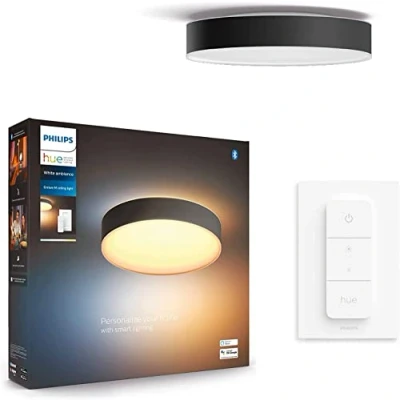 Bild av Philips Hue Enrave medium svart (inkluderar en Dimmer Switch): takplafond, White Ambiance, 19.2W, 2200 6500 kelvin, Zigbee &amp; BT, röststyrning via Amazon Alexa, Google Home, Siri