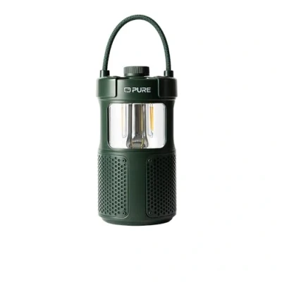 Bild av Pure Woodland Glow utomhushögtalare med LED lampa (Bluetooth 5.3, 360 ljud, IPX6, bärbar, 14h batteri perfekt för trädgård och camping) grön