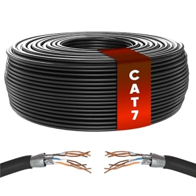 Bild av Mr. Tronic Bulk Cat 7 Ethernet kabel 25 m, ren koppar LAN nätverkskabel för internet snabbt och pålitligt Cat7 kopparbulkkabel, 10 Gbps internetkabel 600 MHz SFTP (25 meter, Svart)