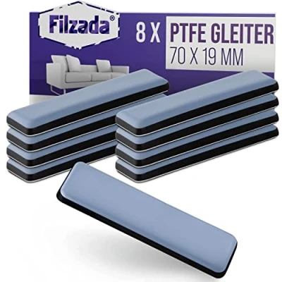 Bild av Filzada® 8x Teflon glider självhäftande 70 x 19 mm (fyrkantig) professionella möbel gliders/matt gliders PTFE (Teflon)