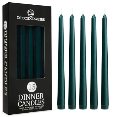 Bild av DECO EXPRESS Middagsljuspaket 10 15 eller 50 avsmalnande ljus Vitguld Färgade koniska Icke droppande Långvariga 8 timmars bränning doftande (grön st)