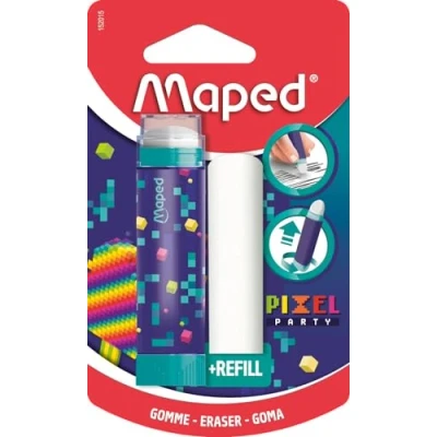 Bild av Maped Pixel Party White Eraser Indragbart suddgummi, skyddat och effektivt Superpraktiskt roterande system 1 gummirefill ingår, PVC ftalatfri