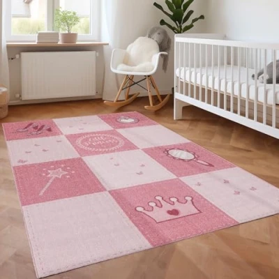 Bild av Barnmattor, Prinsess design, Matta Rosa, 200 x 290 cm, Mattor för barn, barnrum