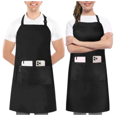 Bild av Utopia Kitchen Set med 2 justerbara förkläden fickor, extra långa band (81x71 cm) (81x71cm, Svart, 2)