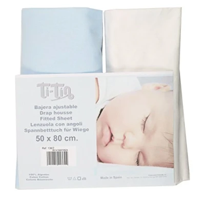 Bild av Ti Tin 2 pack dra på lakan för barnsäng 100% bomull i vitt Justerbar med elastiskt band 70 x 140 cm