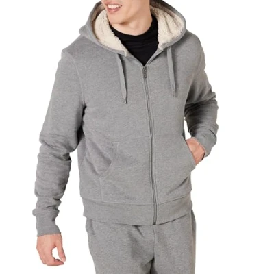 Bild av Amazon Essentials Men&#039;s Sherpa fodrad fleecetröja med dragkedja, Ljusgrå ljung, M