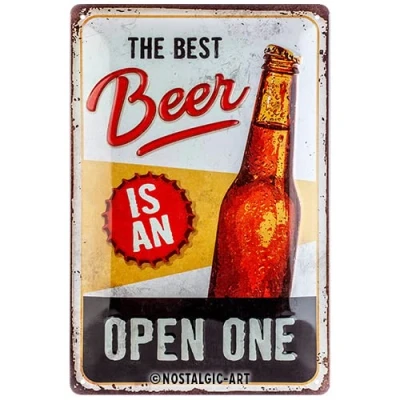 Bild av Nostalgic Art Plåtskylt i retrostil, The Best Beer is an Open One Presentidé för ölälskare, av metall, Deko vintagedesign, 20 x 30 cm