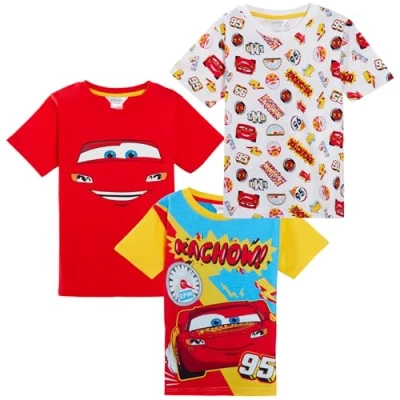 Bild av Disney 3 pack bilar t shirts för pojkar, Lightning McQueen Dress Up topp, korta sommar shirts, röd/vit/multi, 4 år