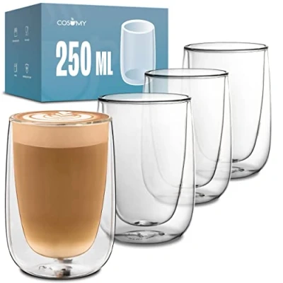 Bild av Cosumy 4 dubbelväggiga Cappuccino Termiska Glas 250ml Håller temperaturen längre Skyddar dina händer Med presentförpackning