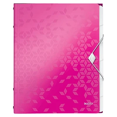 Bild av Leitz WOW Sorteringsmapp, A4, upp till 200 ark, integrerat register, 6 fack, elastiskt band, rosa metallic, 46330023