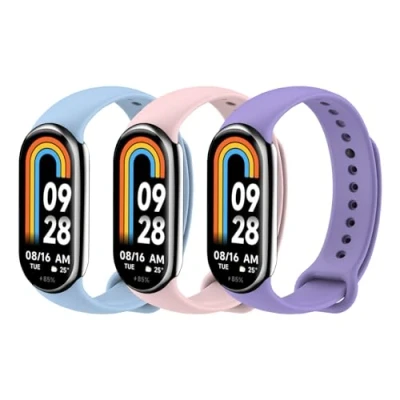 Bild av MoKo 3 Pack Straps Compatible with Xiaomi Mi Band 9/Mi 8, Soft TPU Watch Bands Replacement Wristbands, Lavender/Turquoise Blue/Pink