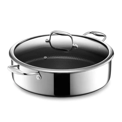 Bild av HexClad Hybrid stekpanna och lock med nonstick, kycklingfritös, 6,6 liter, diskmaskins ugnssäker, kompatibel alla hällar