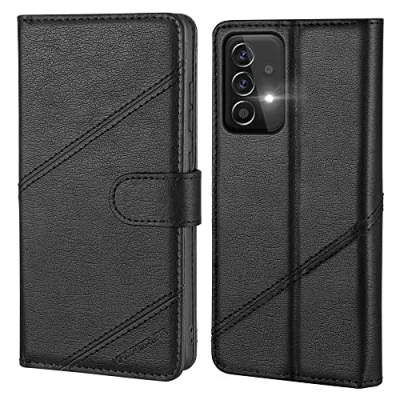 Bild av KRAFTCARE Mobiltelefonfodral för Samsung Galaxy A52/A52s 5G, [kortfack] [magnet] flip skal, läder, stötsäkert skyddsfodral, vikbart fodral A52s 5G fodral, svart