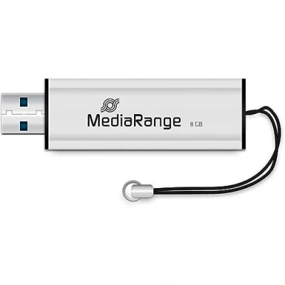 Bild av MediaRange USB 3.0 minne 8 GB mini flash enhet med skjutmekanism och nyckelring, extern lagringsexpansion läshastighet på upp till 34 MB/s, färg silver