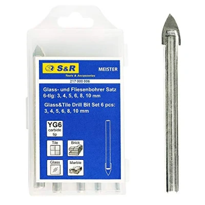 Bild av S&amp;R Kakelborr, Glasborr, keramisk Borr, borrbit set i box 6 st: 3, 4, 5, 6, 8, 10 mm, med runt skaft, för glaskakel spegel porslin marmor