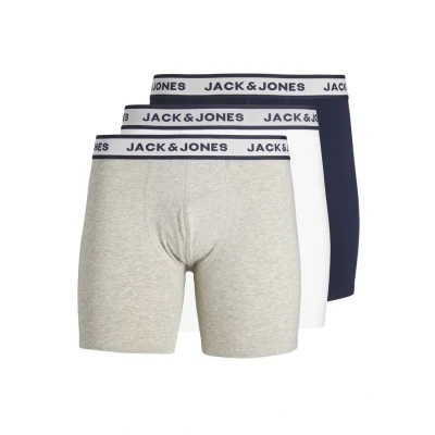 Bild av JACK &amp; JONES Herr JACSOLID Boxer Briefs 3 pack boxershorts, Ljusgrå melange/förpackning: vit marinblå blazer, M, M