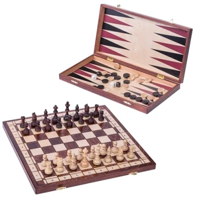 Bild av SQUARE Spel SENATOR 3 in 1 Schack + Backgammon Dam av trä