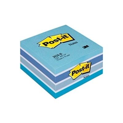 Bild av Post it Notes Cube, Pastellblå, 1 dyna, 76 mm x mm, 450 ark Extra klisterlappar för väggar, bildskärmar och kylskåp