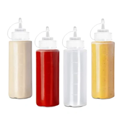Bild av MATANA 4 Klämflaska/Dressingflaska med Kork (500ml, Transparent, BPA fri Plast) Kryddbehållare/Squeeze Doseringsflaska för Ketchup, Majonnäs, Senap, Olja